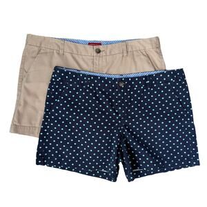 Merona Chino Shorts Bundle Navy Polka Dot Khaki Cotton Size 14 Casual Summer Set